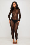 Black Lace High Neck Open Back Jumpsuit