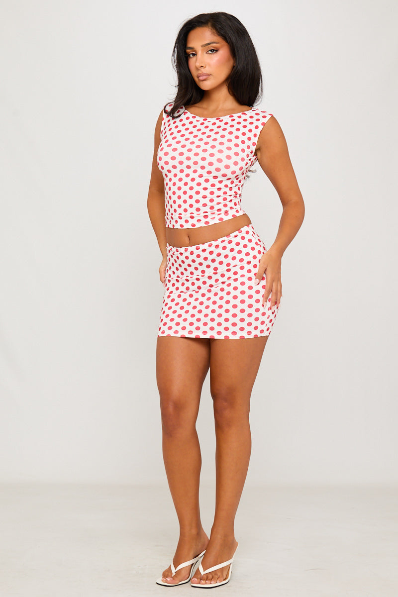 White Polka Dot Off Shoulder Top & Mini Skirt Co-Ord
