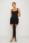 Black Lace Tie Front Cinched Draped Mini Dress