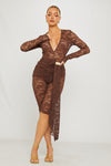 Brown Lace Plunge Drape Detail Capri Jumpsuit