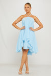 Blue Chiffon Halter Asymmetric Mini Dress