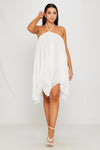 White Chiffon Halter Asymmetric Mini Dress