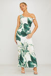 Green Floral Print Asymmetric One Shoulder Maxi Dress