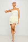 Lemon Lace Strapless Ruffle Detail Mini Dress