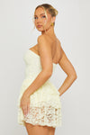 Lemon Lace Strapless Ruffle Detail Mini Dress