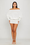 White Off Shoulder Ruched Batwing Mini Dress
