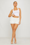 White Ribbed Slogan Embellished Racer Vest Top