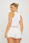 White Ribbed Slogan Embellished Racer Vest Top