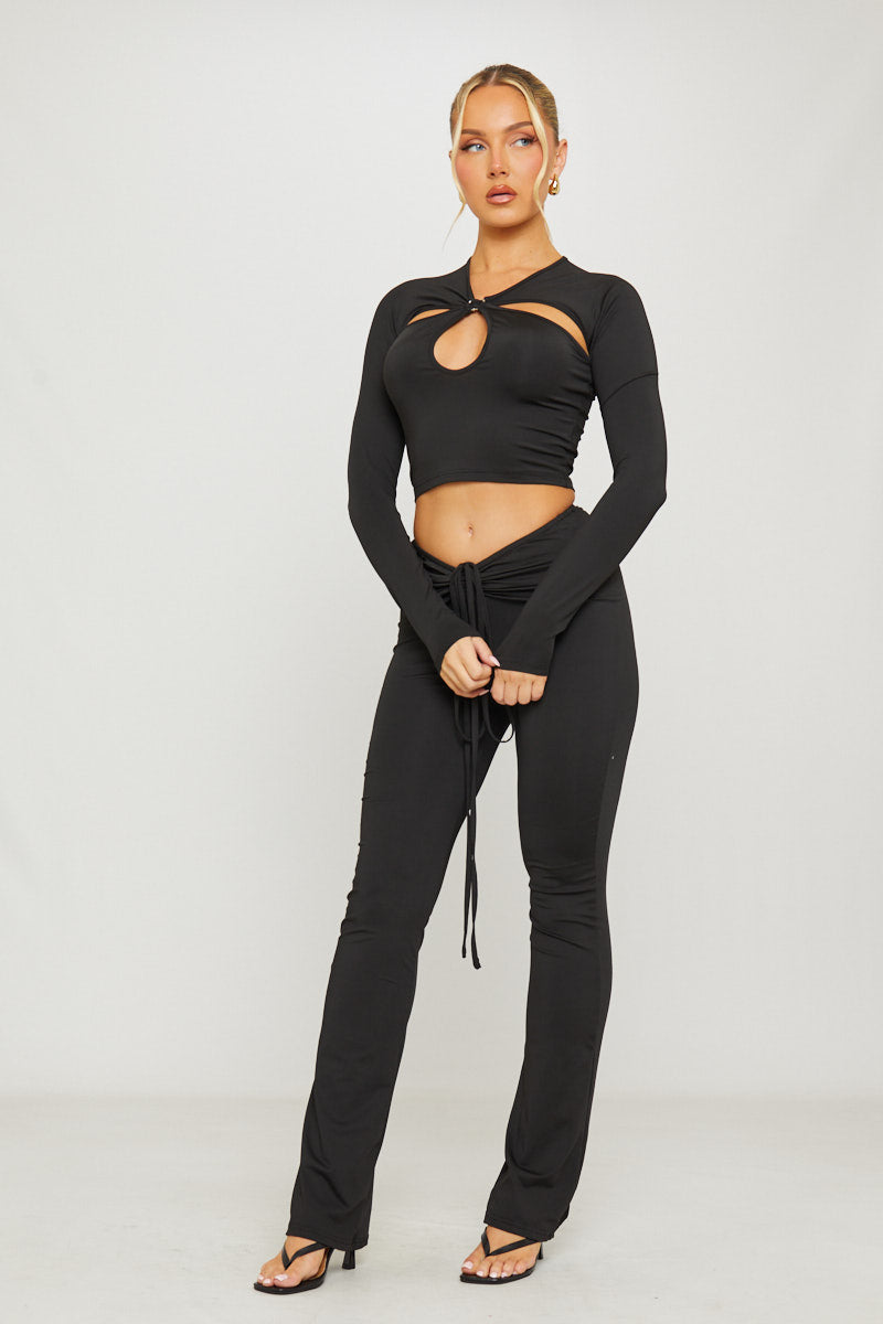 Black Cut Out Detail Long Sleeve Crop Top