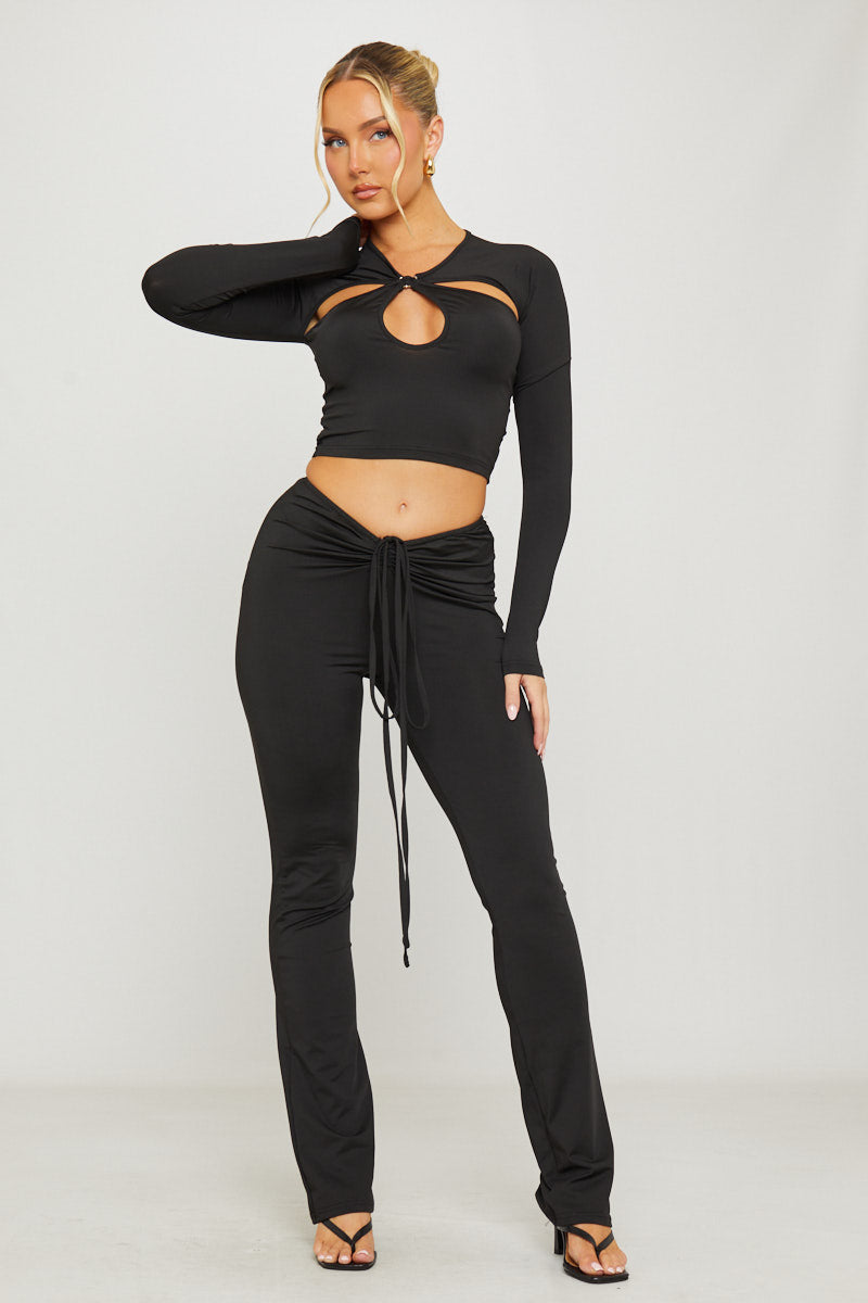 Black Cut Out Detail Long Sleeve Crop Top