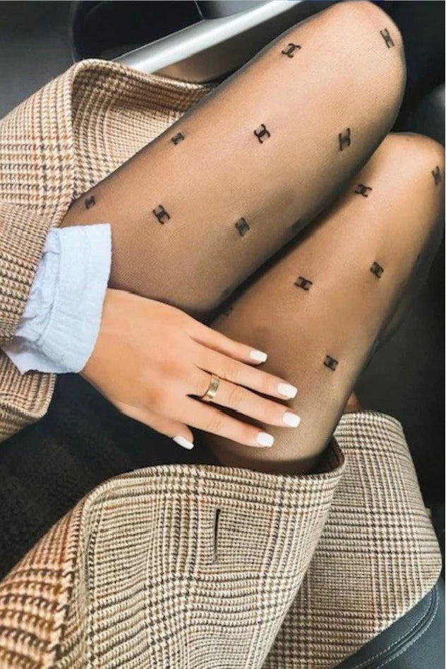 Black Logo Print Detail Tights