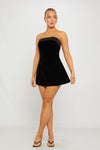 Black Velvet Fold Over Strapless Mini Dress