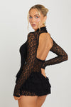 Black Lace Frill Detail High Neck Mini Dress