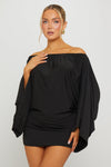 Black Off Shoulder Batwing Top & Mini Skirt Co-Ord