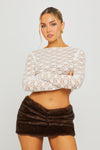 Dark Brown Faux Fur Ruched Bodycon Mini Skirt