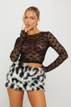 Black/White Leopard Print Faux Fur Bodycon Mini Skirt