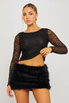 Black Faux Fur Ruched Bodycon Mini Skirt