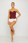 Wine Sheer Structured Strapless Corset Top