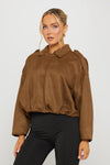 Dark Brown Suede Oversized Bomber Jacket