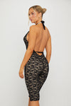 Black Lace Plunge Open Back Capri Jumpsuit