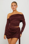 Brown One Shoulder Top & Draped Mini Skirt Co-Ord