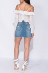 White Broderie Anglaise Lace Tie Front Frill Crop Top