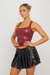 Burgundy Faux Leather Racer Cut Top