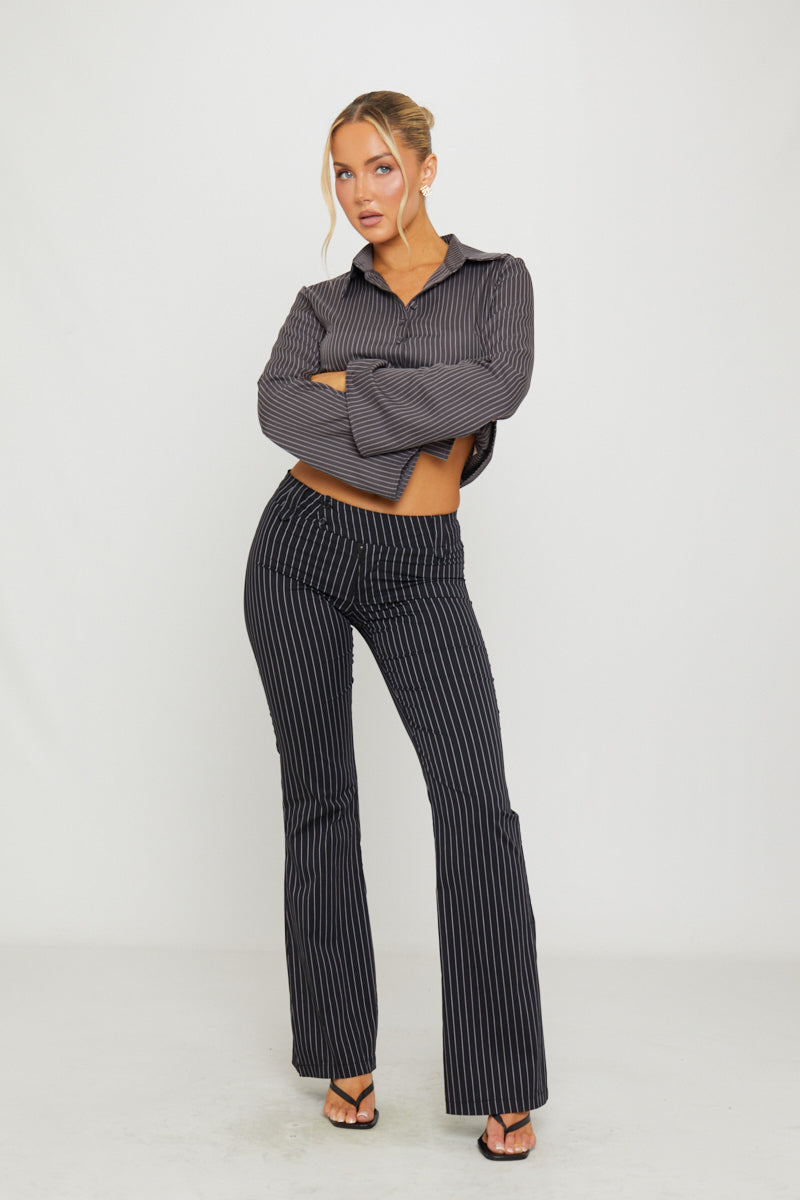 Black Pin Stripe Flare Trousers