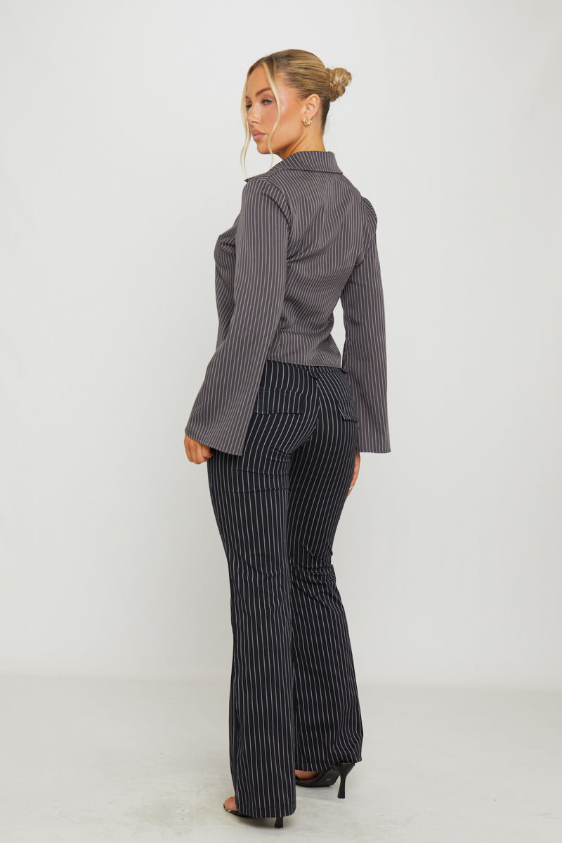 Black Pin Stripe Flare Trousers