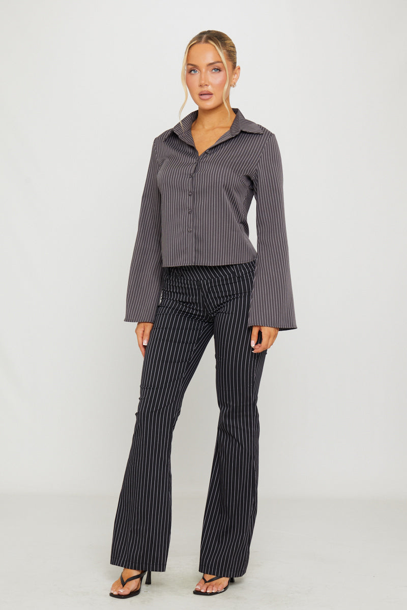 Black Pin Stripe Flare Trousers