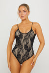 Black Lace Scoop Neck Strappy Bodysuit