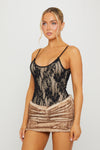 Black Lace Scoop Neck Strappy Bodysuit