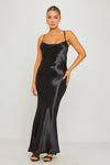 Black Satin Cowl Neck Slip Maxi Dress