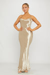 Gold Satin Cowl Neck Slip Maxi Dress