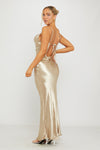 Gold Satin Cowl Neck Slip Maxi Dress