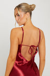 Wine Satin Cowl Neck Slip Maxi Dress