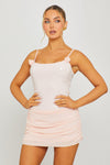 Pink Sequin Embellished Flower Detail Mini Dress