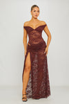Brown Lace Off Shoulder Bodysuit & Maxi Skirt Co-Ord