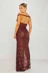 Brown Lace Off Shoulder Bodysuit & Maxi Skirt Co-Ord