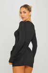 Black Cut Out Embellished Draped Detail Mini Dress