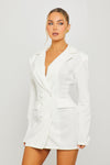 White Double Breasted Button Front Blazer Dress