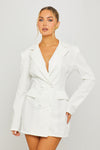 White Double Breasted Button Front Blazer Dress