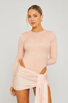Pink Lace Bodysuit & Draped Slit Mini Skirt Co-Ord