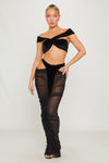 Black Velvet Cut Out Top & Sheer Maxi Skirt Co-Ord