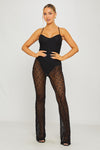 Black Sheer Lace Strappy Flare Leg Jumpsuit