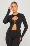 Black Plunge Cut Out Detail Top & Trousers Co-Ord