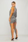 Grey Draped One Shoulder Top & Mini Skirt Co-Ord