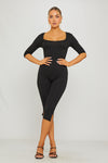 Black Square Neck Mid Sleeve Capri Jumpsuit