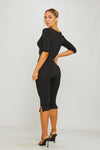 Black Square Neck Mid Sleeve Capri Jumpsuit