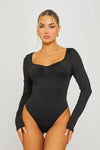 Black Long Sleeve Ruched Bust Bodysuit